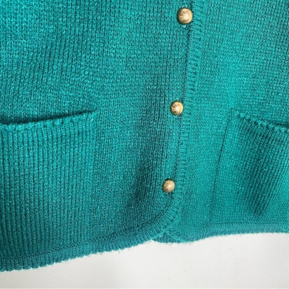 Laura Daniels Petite Y2K Emerald Green Acrylic Cardigan Sweater Gold Size Medium - Picture 6 of 12